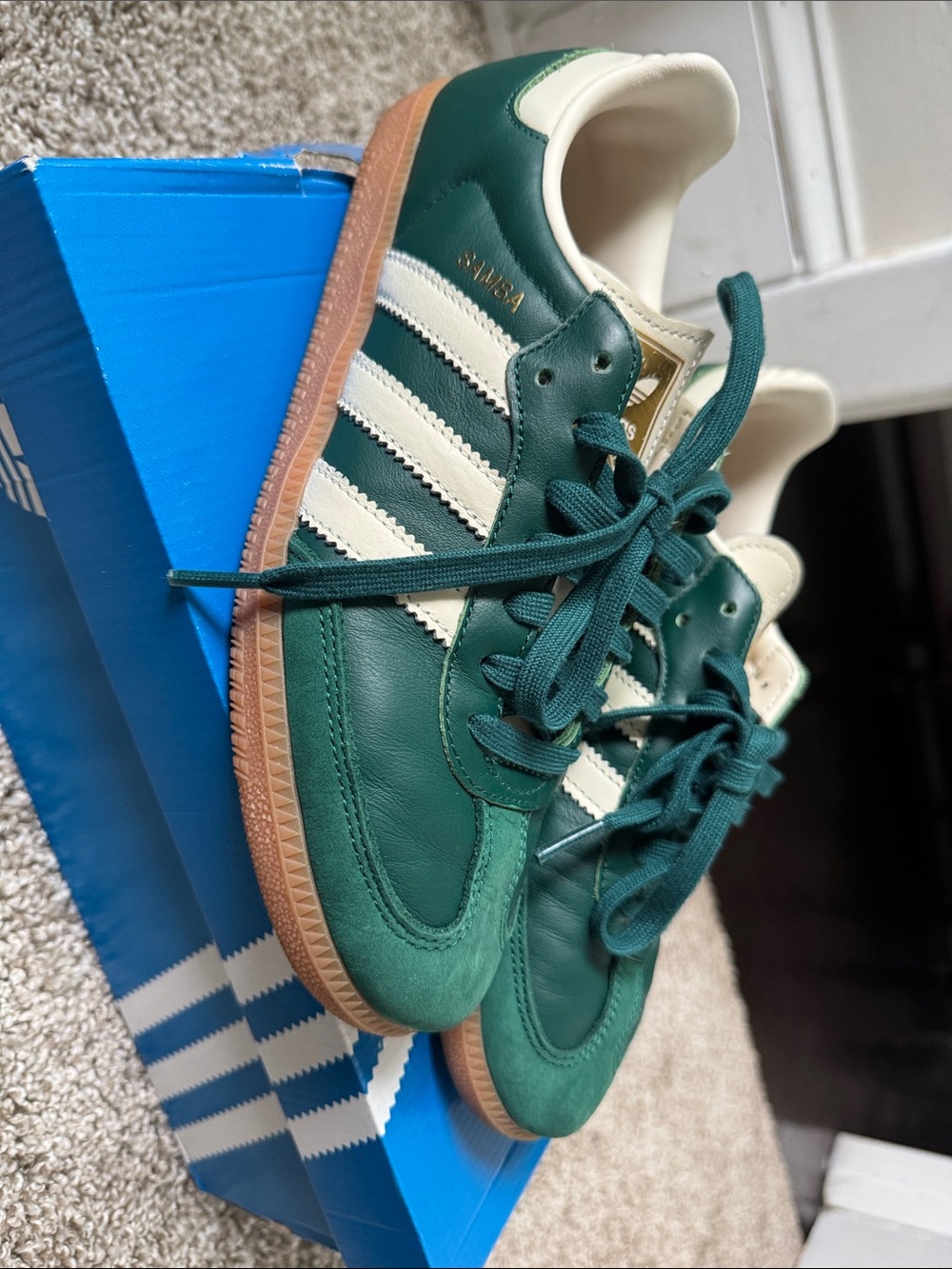 adidas Samba Green with White Stripes and Gum Sole - Picture 2 of 4